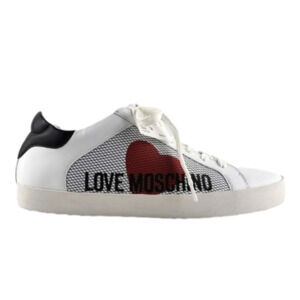 Love Moschino Women's White Leather Heart Logo Mesh Side Low Top Sneaker 10/41